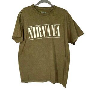 NWOT Nirvana Band Tee Green Large 100% Cotton Licensed Merch Grunge Rock Smiley